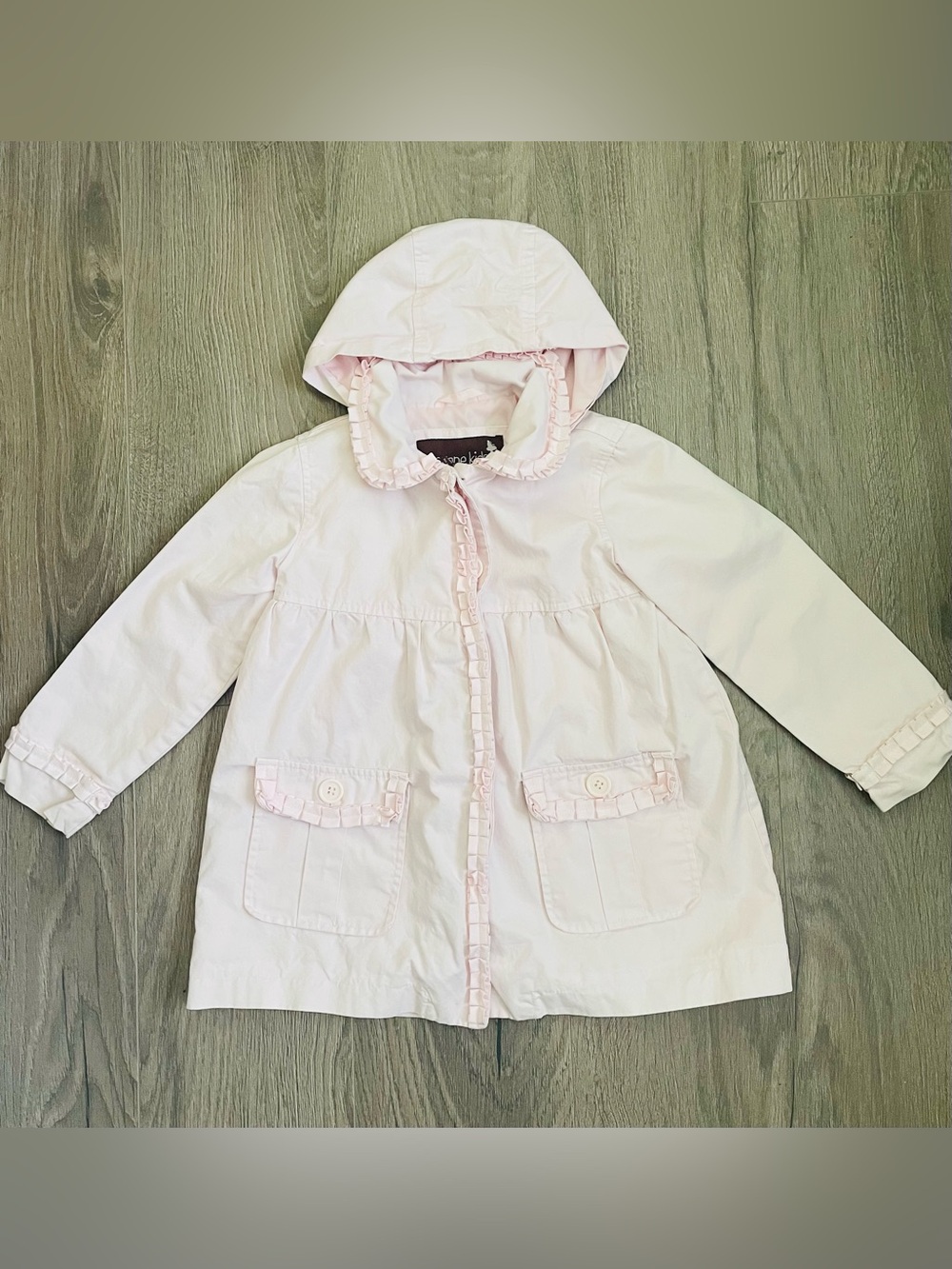 Me Jane Kids Toddler Girl Pea Coat 4 Blush Pink Hooded Appliqué 100% Cotton